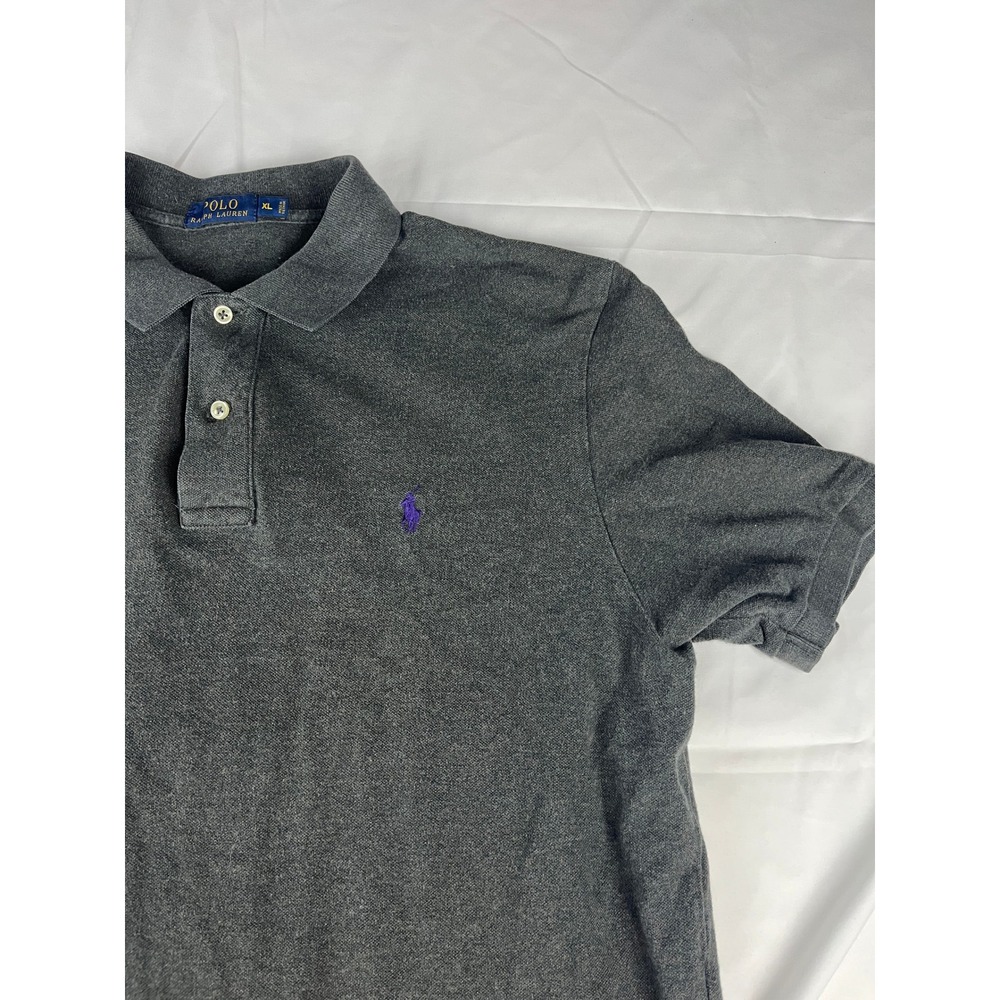 Polo Ralph Lauren Gray Polo Shirt Purple‎ Logo Mens Size XL Short Sleeve